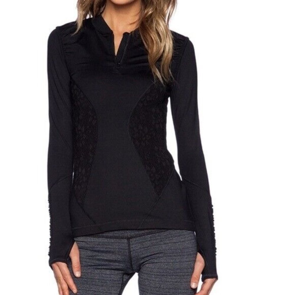 Vimmia Womens Pullover Jacket Size M Black Zip Front Lace Thumb Holes Running